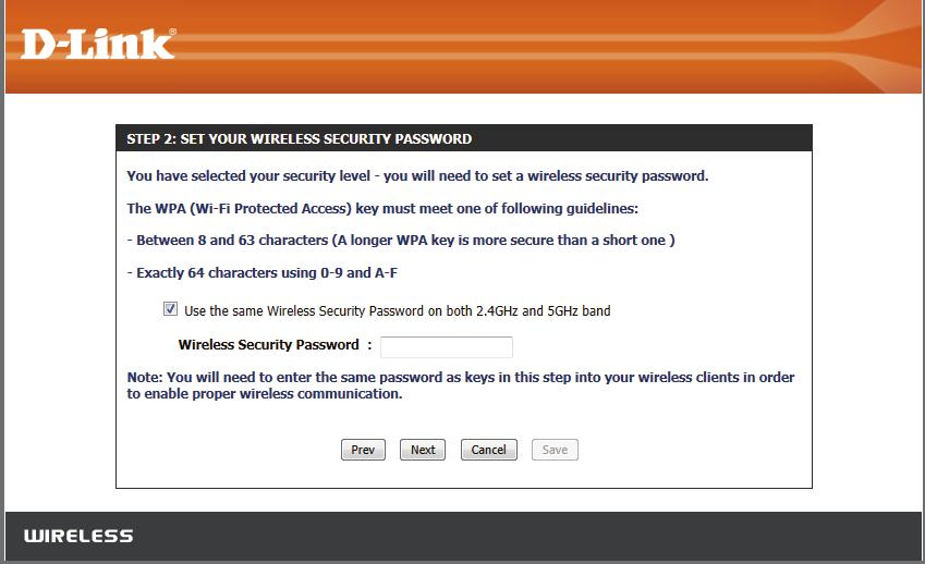 Section 4 - Security If you selected Manually, the option to make your password the same on both bands will be offered. Enter your wireless password in the box below.