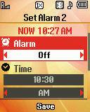 2. Press Add and create a new alarm. A Set Alarm 1 screen displays the following: Alarm Time Frequency Ringer 3. Highlight the options you wish to change, then select values for the options.