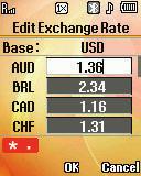 The Exchange Rate list for the USD (U.S. Dollars) currency displays on the screen. 3. Highlight the currency exchange rate you want to review or change. 4.