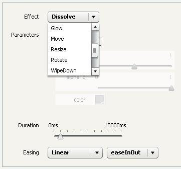 Effect Editors It is also possible to add effects to most Inovista components. This can be used, for example, to create a zoom effect on a Data Table when it is opened.