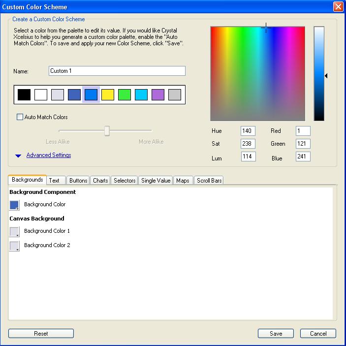 COLOR SCHEMES - Custom Users can create a custom color scheme from a copy of a built-in color scheme and then edit the copy Advanced