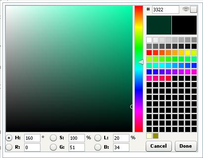 To use the advanced color picker, click on the rainbow button color dialog.