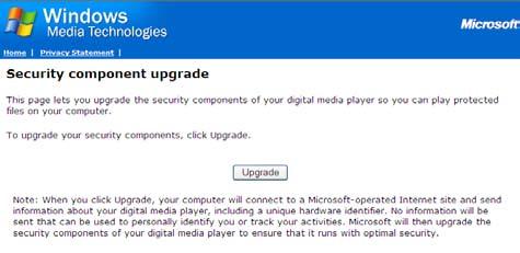 Windows Media Player Security Upgrade I tried to complete the Windows Media Player Security Upgrade and nothing happened. A pop-up blocker may be blocking the 'License Acquisition' box.