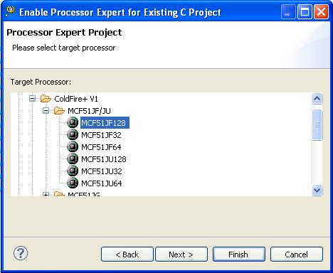 Initialization and click Next. Figure 3.3 Enable Processor Expert for Existing C Project Page 4.