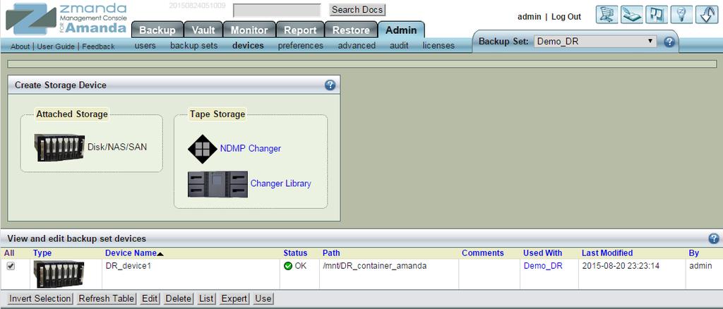6. After the storage devices are successfully added, you can see the storage device in the list of backup