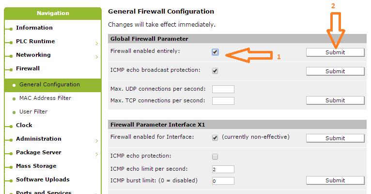 4.6 Switching the Firewall off and on explicitly Explicitly switch the firewall off and on in the Web-based Management: To check the connection,