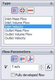 3 In the Type group box, click Flow Openings and select the Inlet Velocity item.