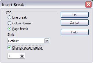 Figure 46: Restarting page numbering after a manual page break 4) Choose the required page in the Style drop-down list. 5) Select Change page number.