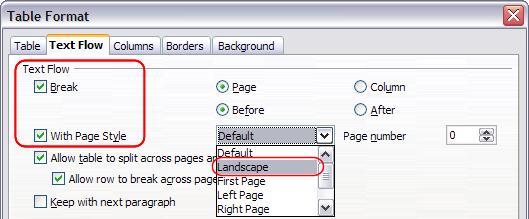 2) On the Text Flow page of the Paragraph dialog box (Figure 7) or the Table Format dialog box (Figure 8), select Insert (or Break for a table) and With Page Style.