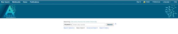 You will then see the screen below. This will give you access to all Arden online resources (both journals and ebooks) provided via EBSCO through a basic or advanced search.