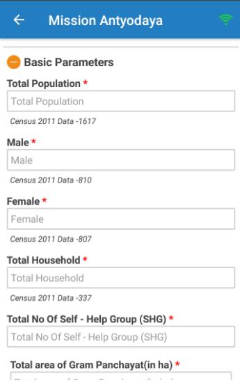 Basic Parameters 1 Total Population Mandatory numeric field Should not be 0 2 Male* Mandatory numeric field Should not be 0 Should be less than total population 3 Female*