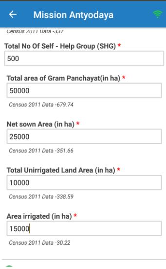 Total Number Of Self- Mandatory numeric field Help Group (SHG)* 6 Total area of Gram Panchayat (in ha)* Mandatory decimal field Should not be 0 7 Net Shown Area (in ha)*