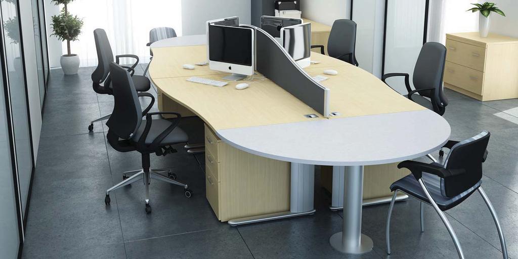 Single Wave Desking A Single Wave desk provides additional work surface for the user. This design allows the offsetting of the PC, allowing the user more surface area in which to work.