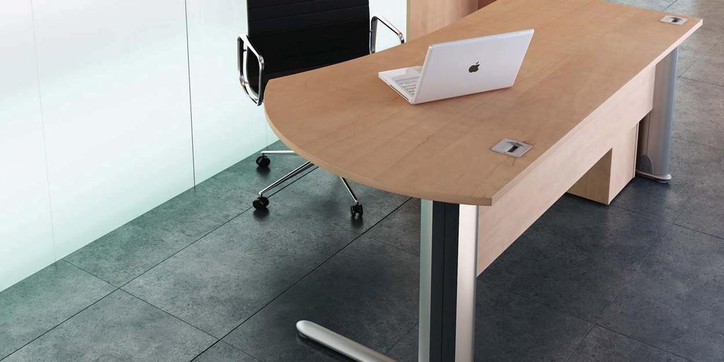 Radius Executive Desking This Radius desk provides executive style and individuality, denoting senior personel. Shown with optional black leg plates.