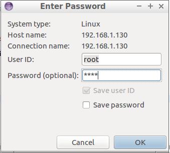 Figure 26 - Connect to target If you are using the user root when logging in the default password is pass.