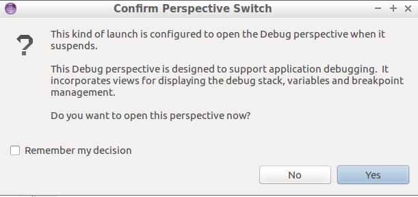 Figure 41 - Start a debug session If you are asked to change perspective click the Yes button