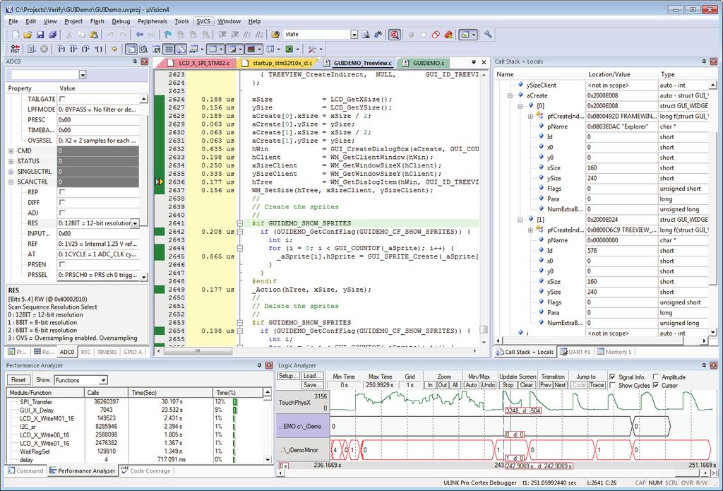 Verify µvision Debugger The µvision Debugger provides a single environment in which you may test, verify, and optimize your application code.
