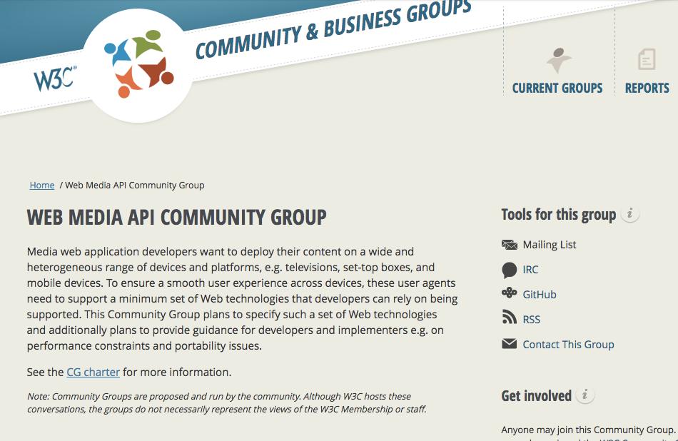 HTM5 API Task Force: Work Plan Web Media API Community Group: w3.org/community/webmediaapi/ 1. Annual Web Media API spec define baseline web APIs to support media web.
