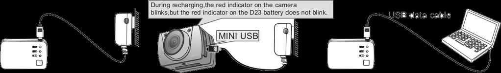 Installation/Use of Backup Battery Installing a Battery You can install the D23 battery onto the Kogan 3+ Action Camera without setting any parameters for power supply, as shown in the following