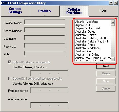 You will now observe the Ositech FoIP PC Card Client Configuration Utility. Click to the Cellular Providers tab.