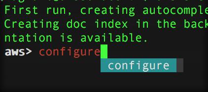 When we start to type the configure command which you will see does an autocomplete: The three pieces of information you need