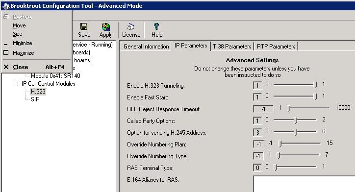 Figure 5: H.323 Fast Start and H245 Tunneling Parameters in the Brooktrout Configuration Tool Environments with Open Text Fax Server version 9.3 and Cisco Unified Communications Manager versions 6.