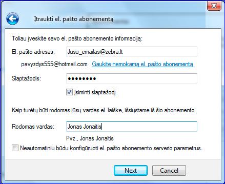 Programos Live Mail paruošimas dirbti su ZEBRA paštu 1. Atidarykite Windows Live Mail programą. 2. Spauskite mygtuką Įrankiai ir pasirinkite Abonementai. 3. Spauskite Pridėti, pasirinkite El.