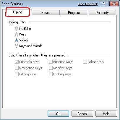 ZoomText Speech Mouse Settings Click on the "Mouse" icon and a drop down menu appears. The user can click the "No Echo" icon to have no speech when the mouse moves over and icon or text.