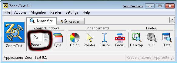 "Zoom Windows (just above the Power and Type icons), Enhancements (just above the Color, Pointer, Cursor and Focus icons), and Finders (just above the Desktop, Web and Text icons).