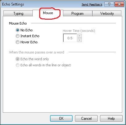 ZoomText Speech Verbosity Settings Click the "Verbosity" icon to bring up a drop down menu that allows you to click