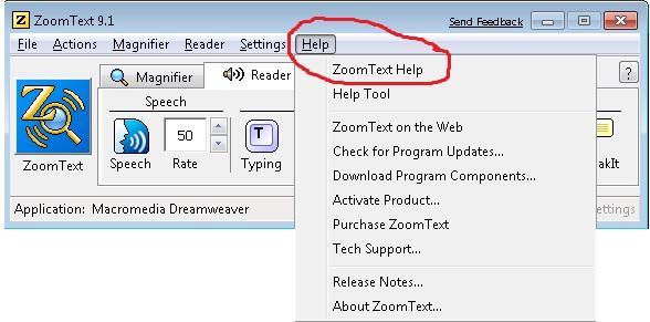 Click "ZoomText Help" and the following dialogue box will appear.