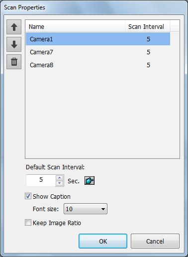 3. Move the cursor to the Scan Window, click the Tools icon, and select Properties. Figure 4-9 4. To adjust the order of a camera, click the Up and Down arrows. 5.
