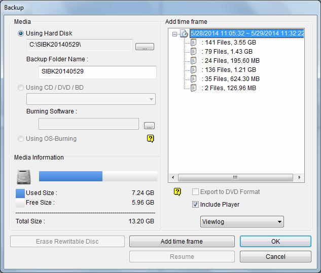 6.2 Backing Up Recorded Videos 1. In ViewLog, click Toolbar, select Tools and select Backup. This dialog box appears. Figure 6-5 2.