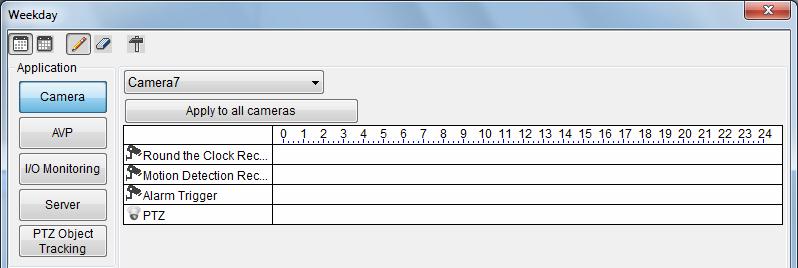 specific times each day. 1. Click Home, select Toolbar, click Configure and then select Schedule Edit. This dialog box appears. Figure 7-3 2.