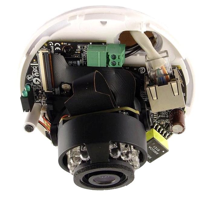 6 Target Mini Fixed Dome 4. Thread the power and / or network cable(s) through the oval-shaped hole or the cable opening on the side, and connect the camera to network and power.