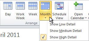 Page 18 In Calendar, on the Home tab, in the Arrange group, click Day, Work Week, Month, or Schedule View.