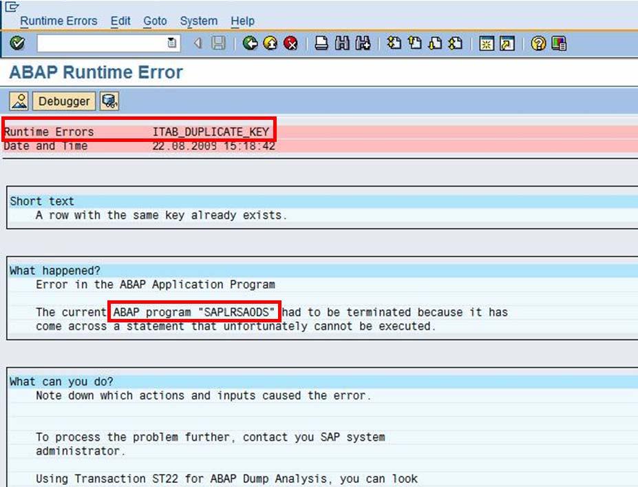 We can find the Runtime Error ITAB_DUPLICATE _KEY in the Function