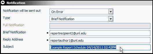 Report author s email address Default text for Subject line Brief Notification: A Brief Notification contains some of the same information as a Full Notification, but collapses much of it into a