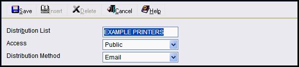 Example IP address Distribution List: This option allows you to send the report to several different printers that have been