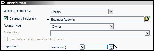 Expiration: The Expiration setting allows you to indicate how long the report will be available in a library. Setting expiration will delete unwanted reports after they have expired.