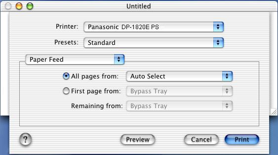 Configuring the Printer Driver Settings (Macintosh) Mac OS X Paper Feed Menu All pages from / First page from Specify where the paper you want to use is located in the device.