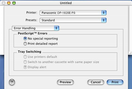 Configuring the Printer Driver Settings (Macintosh) Mac OS X Error Handling Menu Printer Section 1.