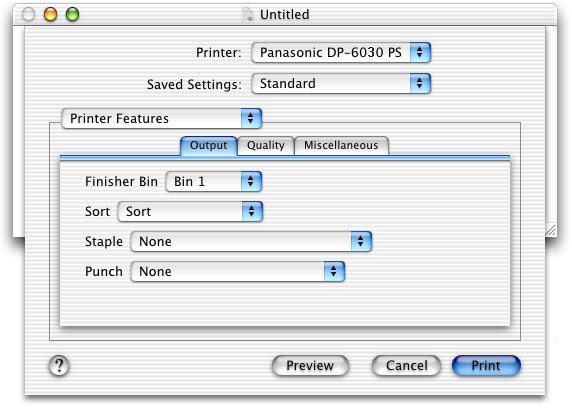 Configuring the Printer Driver Settings (Macintosh) Mac OS X Printer Features Menu Output Tab: 1.