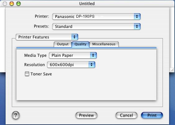 Configuring the Printer Driver Settings (Macintosh) Mac OS X Quality Tab: 3 Printer Section 1. Media Type Select the paper type.
