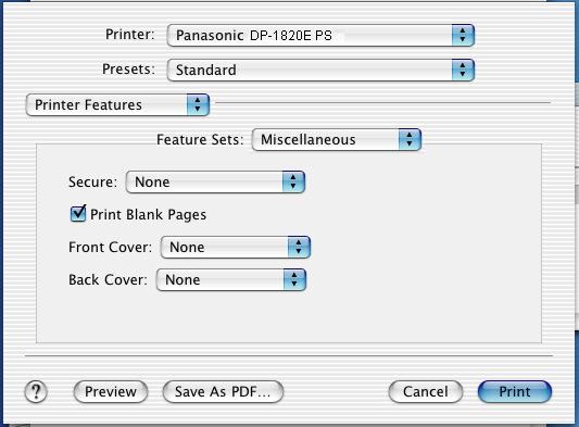 Configuring the Printer Driver Settings (Macintosh) Mac OS X Miscellaneous Tab: (DP-180/190/1520P/1820P/1820E) <For Mac OS X 10.1> <For Mac OS X 10.2, Mac OS X 10.3> 1.