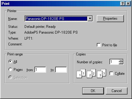 Printing from Windows Applications If the printer driver is installed properly and a printer is selected as the default printer in the printer setup, printing can be accomplished from any Windows