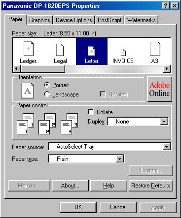 Printing from Windows Applications Windows 98/Windows Me Paper Tab Refer to