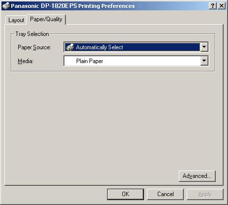 Printing from Windows Applications Windows 2000/Windows XP/Windows Server 2003 (User) Paper/Quality Tab (DP-180/190/1520P/1820P/1820E) 1.