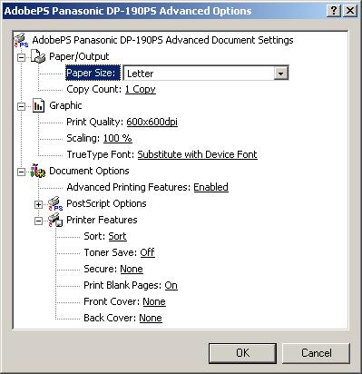 Printing from Windows Applications Windows 2000/Windows XP/Windows Server 2003 (User) 3. Advanced... button Specifies advanced printer settings and options.