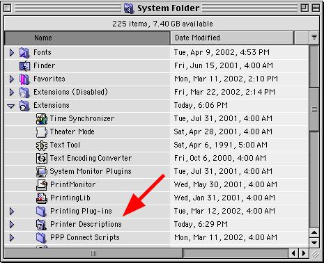 copy the PostScript printer description (PPD) file into the System Folder as
